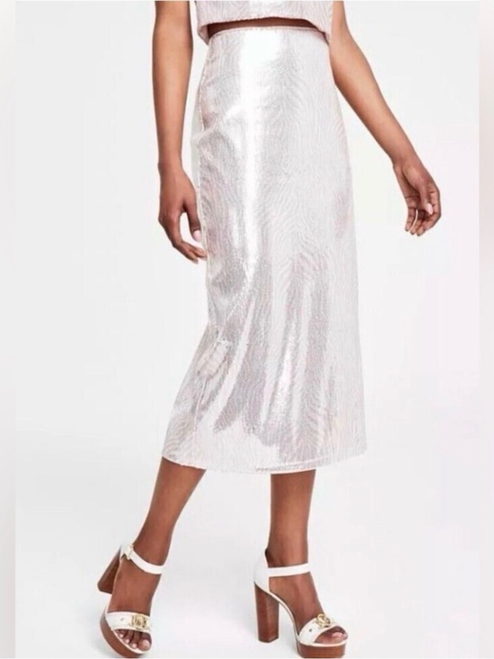 Michael Kors Dresses & Skirts - Michael Kors Elegant Pale Pink Zebra Print Sequin Midi Pencil Skirt Size M